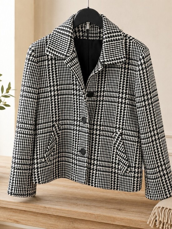 Lauren Ralph Lauren Jackets & Blazers - Lauren Ralph Lauren Houndstooth Wool Blend Cropped Pea Coat Black White